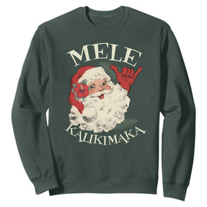 Christmas In Hawaii Sweatshirt Mele Kalikimaka Retro Santa Shaka Aloha Xmas TS11 Dark Forest Green Print Your Wear