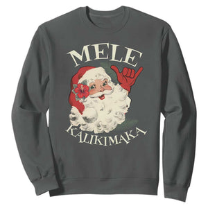Christmas In Hawaii Sweatshirt Mele Kalikimaka Retro Santa Shaka Aloha Xmas TS11 Dark Heather Print Your Wear