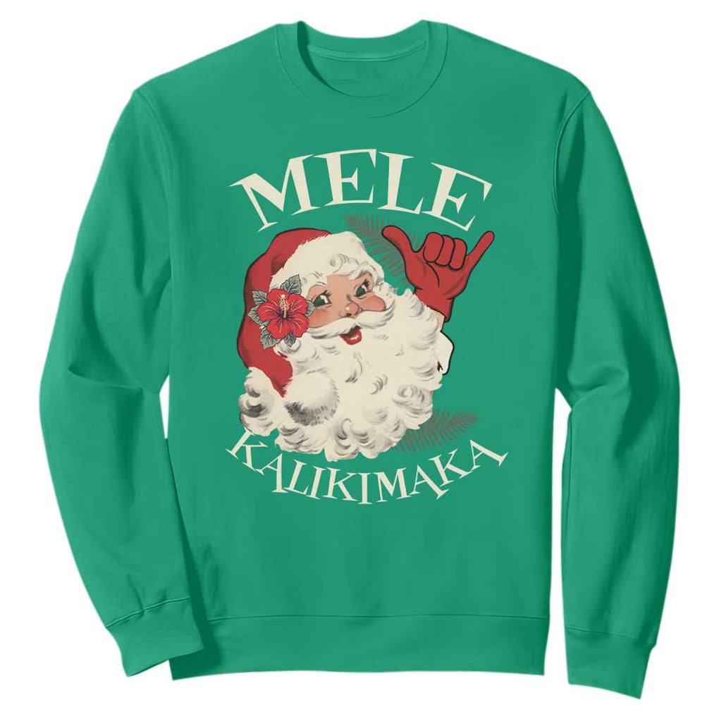 Christmas In Hawaii Sweatshirt Mele Kalikimaka Retro Santa Shaka Aloha Xmas TS11 Irish Green Print Your Wear