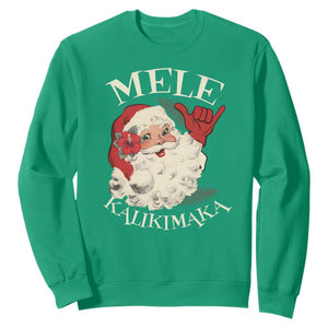 Christmas In Hawaii Sweatshirt Mele Kalikimaka Retro Santa Shaka Aloha Xmas TS11 Irish Green Print Your Wear