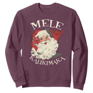 Christmas In Hawaii Sweatshirt Mele Kalikimaka Retro Santa Shaka Aloha Xmas TS11 Maroon Print Your Wear