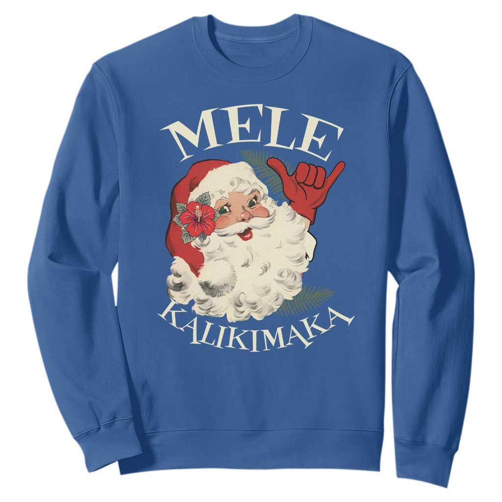 Christmas In Hawaii Sweatshirt Mele Kalikimaka Retro Santa Shaka Aloha Xmas TS11 Royal Blue Print Your Wear