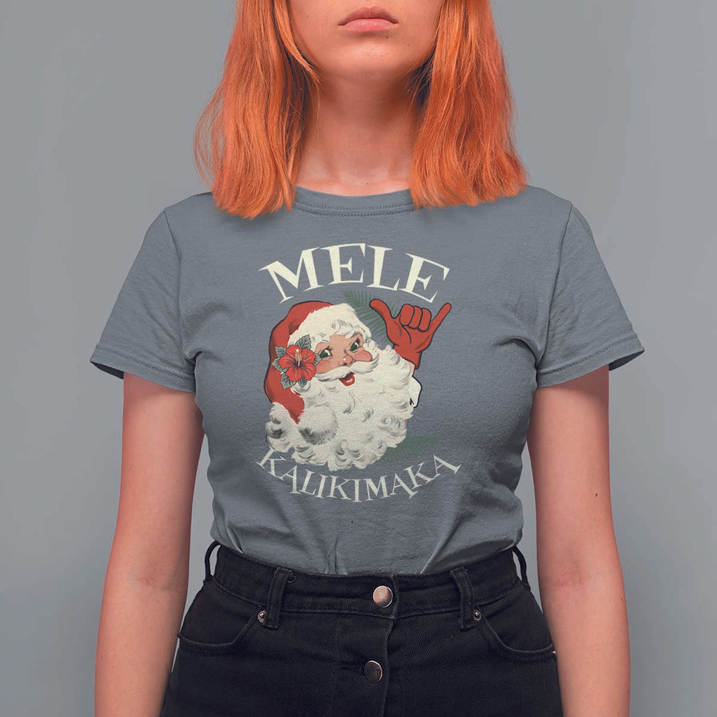Christmas In Hawaii T Shirt For Women Mele Kalikimaka Retro Santa Shaka Aloha Xmas TS11 Charcoal Print Your Wear