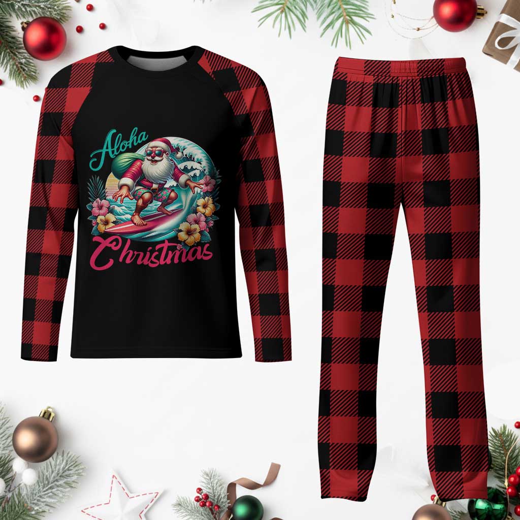 Xmas In Hawaii Plaid Pajama Set Aloha Xmas Santa Surfing Hibiscus Flower TS11 Buffalo Plaid Print Your Wear