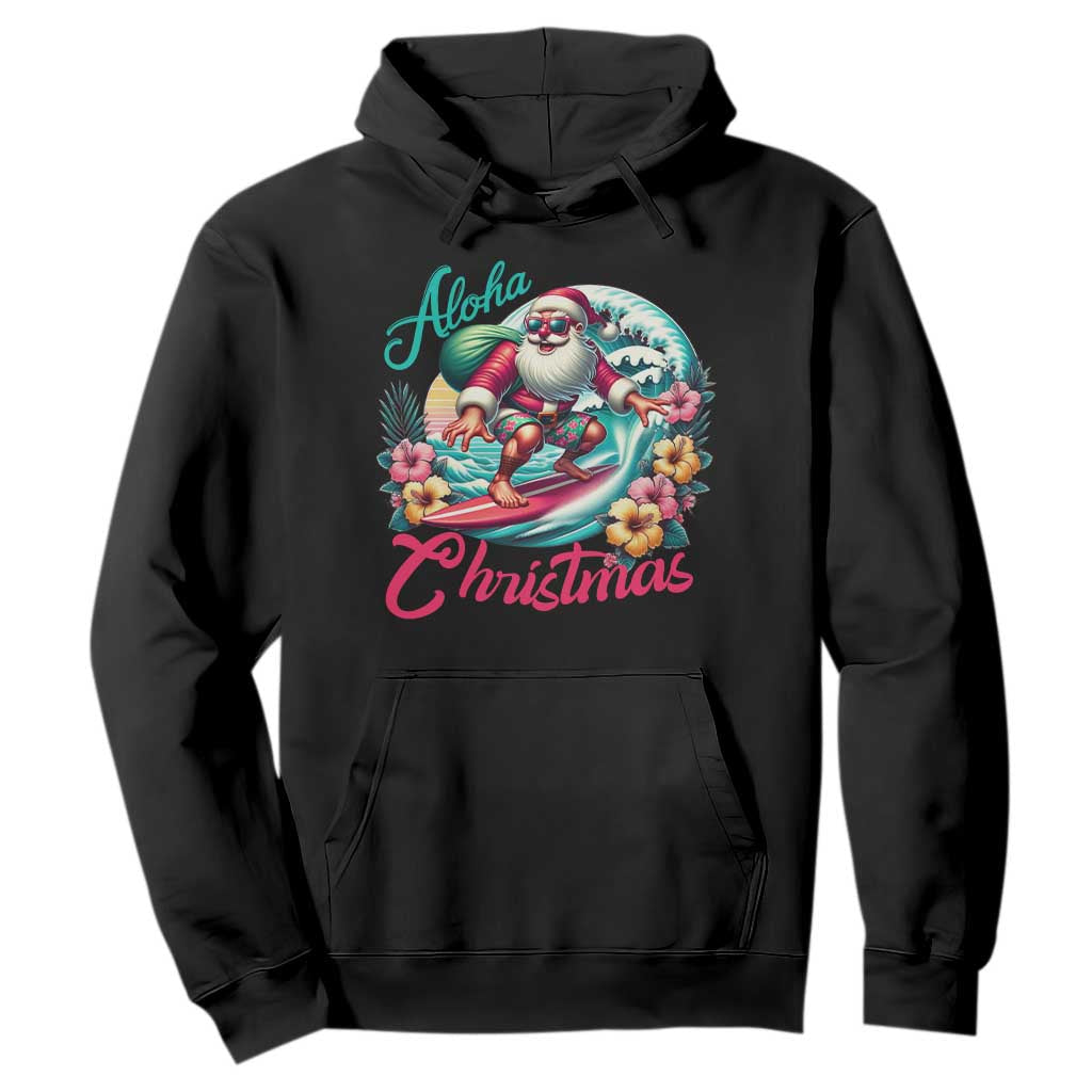 Christmas In Hawaii Hoodie Aloha Christmas Santa Surfing Hibiscus Flower TS11 Black Print Your Wear