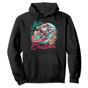 Christmas In Hawaii Hoodie Aloha Christmas Santa Surfing Hibiscus Flower TS11 Black Print Your Wear