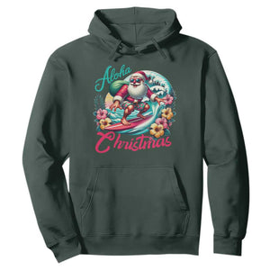 Christmas In Hawaii Hoodie Aloha Christmas Santa Surfing Hibiscus Flower TS11 Dark Forest Green Print Your Wear