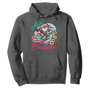 Christmas In Hawaii Hoodie Aloha Christmas Santa Surfing Hibiscus Flower TS11 Dark Heather Print Your Wear