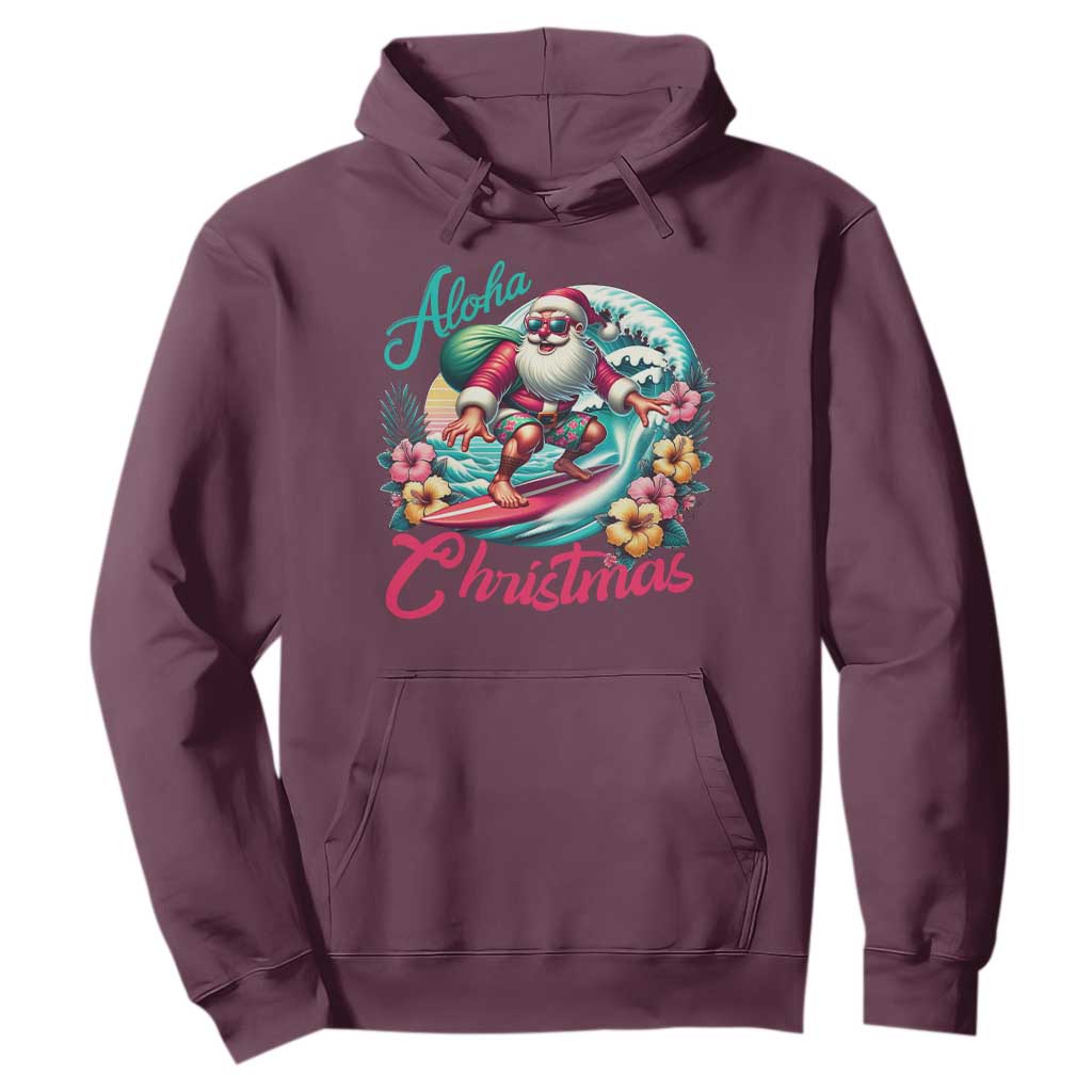Christmas In Hawaii Hoodie Aloha Christmas Santa Surfing Hibiscus Flower TS11 Maroon Print Your Wear