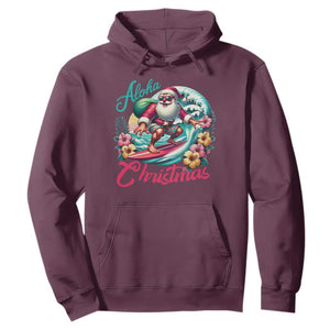 Christmas In Hawaii Hoodie Aloha Christmas Santa Surfing Hibiscus Flower TS11 Maroon Print Your Wear
