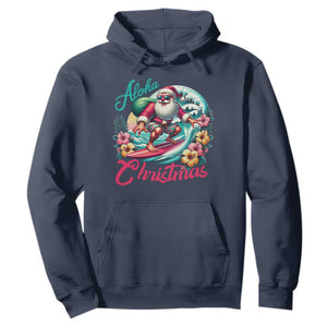 Christmas In Hawaii Hoodie Aloha Christmas Santa Surfing Hibiscus Flower TS11 Navy Print Your Wear