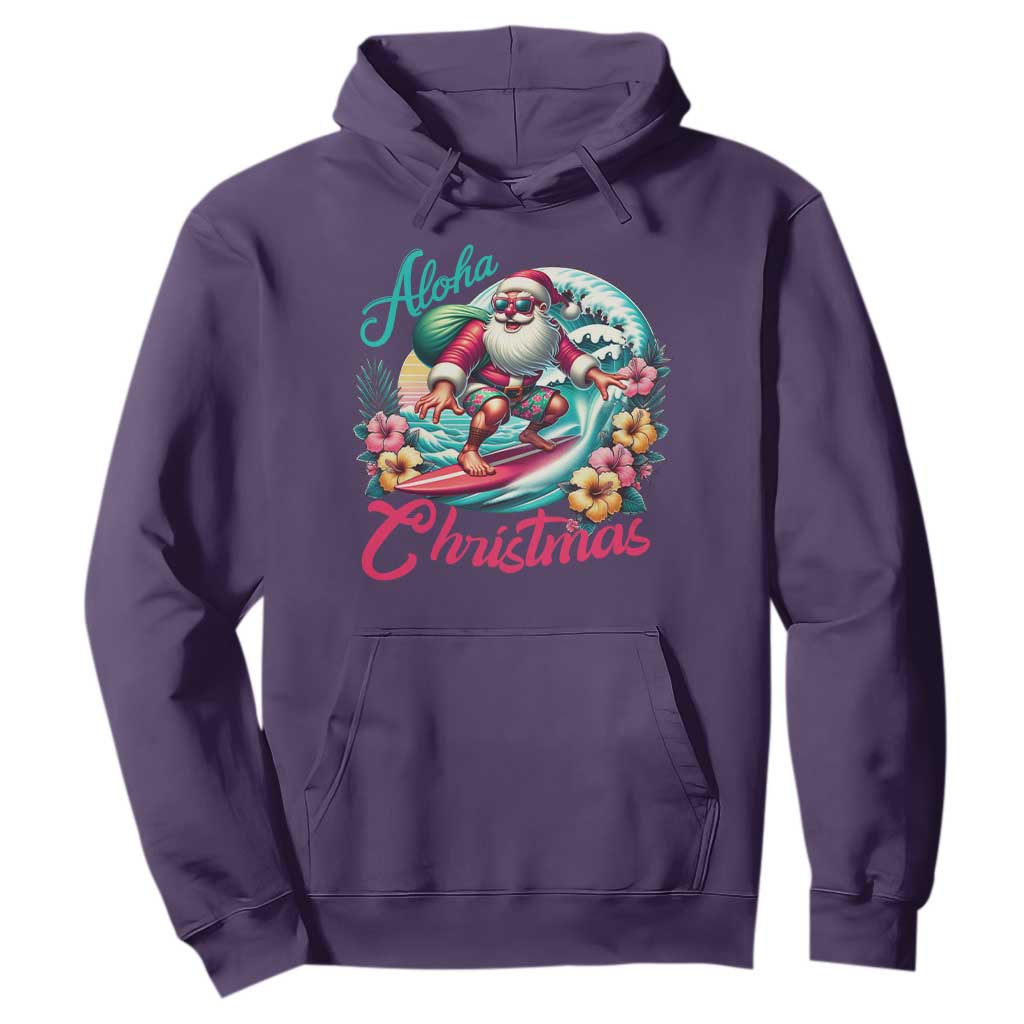 Christmas In Hawaii Hoodie Aloha Christmas Santa Surfing Hibiscus Flower TS11 Purple Print Your Wear