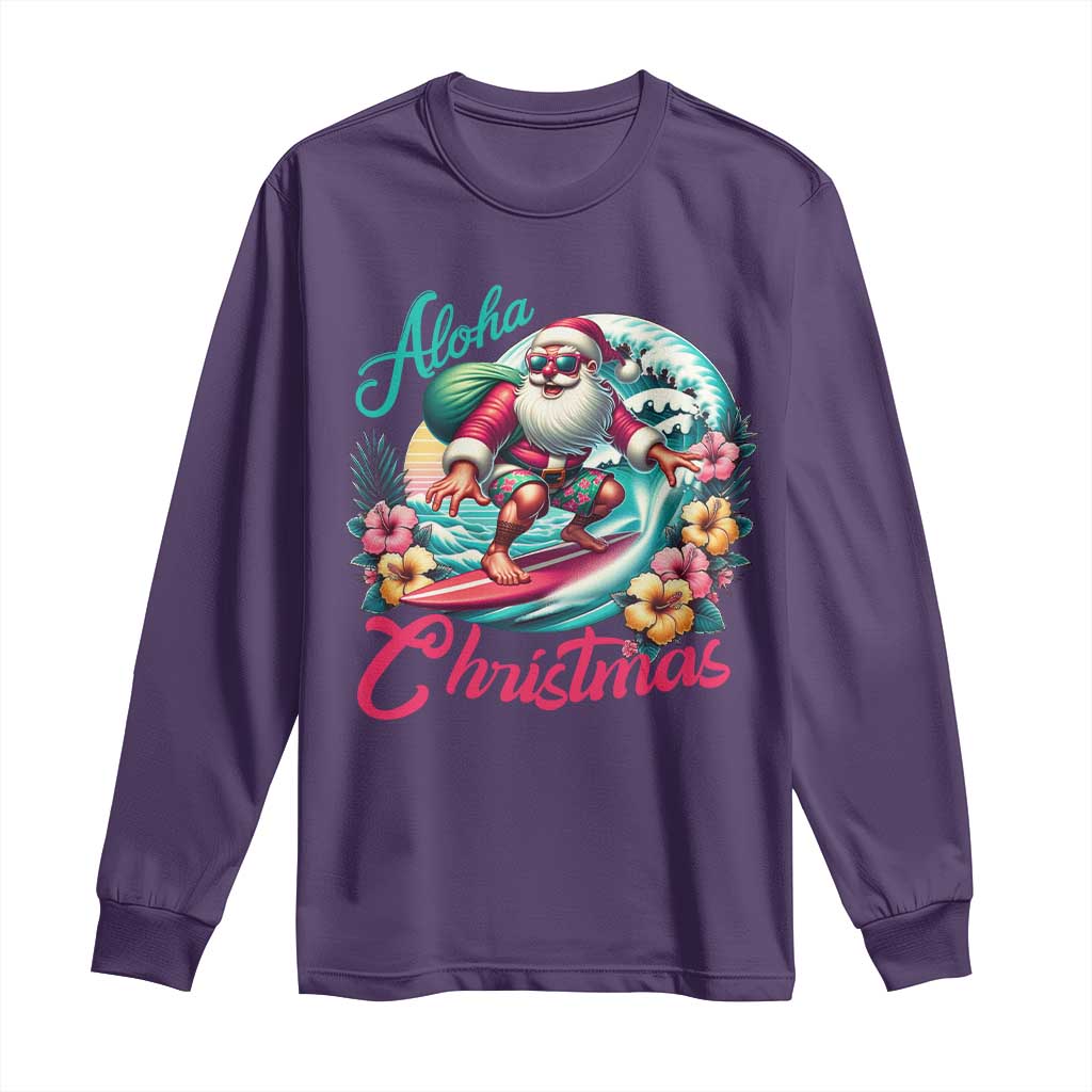 Christmas In Hawaii Long Sleeve Shirt Aloha Christmas Santa Surfing Hibiscus Flower TS11 Purple Print Your Wear