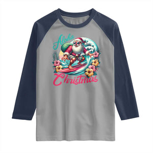 Christmas In Hawaii Raglan Shirt Aloha Christmas Santa Surfing Hibiscus Flower TS11 Sport Gray Navy Print Your Wear
