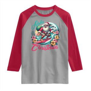 Christmas In Hawaii Raglan Shirt Aloha Christmas Santa Surfing Hibiscus Flower TS11 Sport Gray Red Print Your Wear
