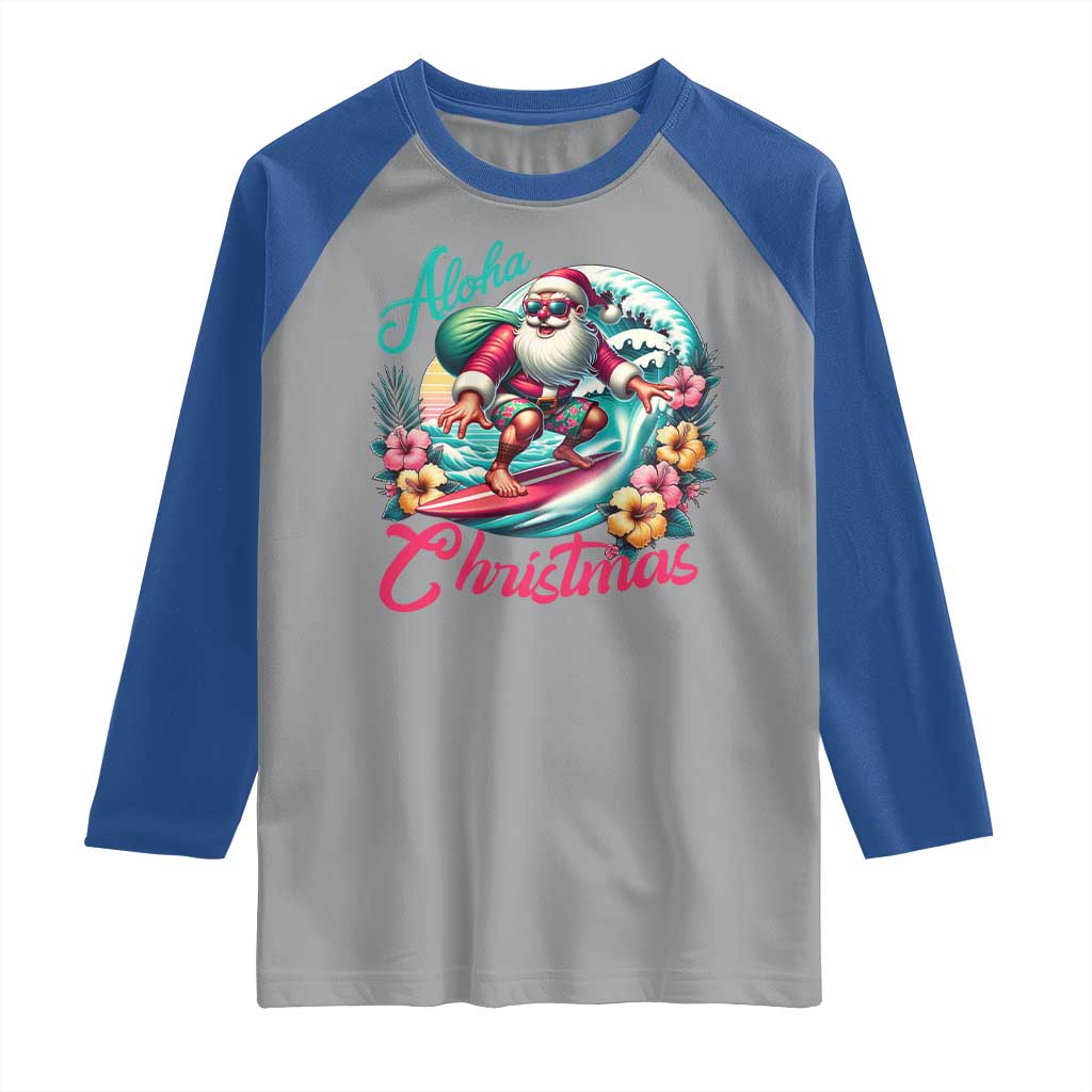 Christmas In Hawaii Raglan Shirt Aloha Christmas Santa Surfing Hibiscus Flower TS11 Sport Gray Royal Print Your Wear