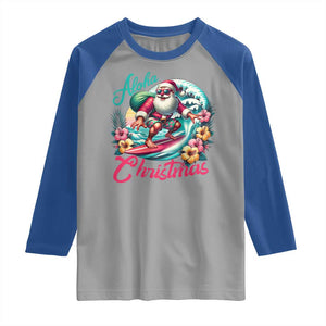 Christmas In Hawaii Raglan Shirt Aloha Christmas Santa Surfing Hibiscus Flower TS11 Sport Gray Royal Print Your Wear