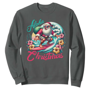 Christmas In Hawaii Sweatshirt Aloha Christmas Santa Surfing Hibiscus Flower TS11 Dark Heather Print Your Wear