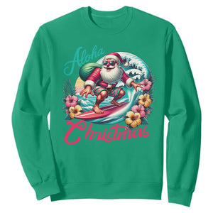 Christmas In Hawaii Sweatshirt Aloha Christmas Santa Surfing Hibiscus Flower TS11 Irish Green Print Your Wear
