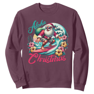 Christmas In Hawaii Sweatshirt Aloha Christmas Santa Surfing Hibiscus Flower TS11 Maroon Print Your Wear
