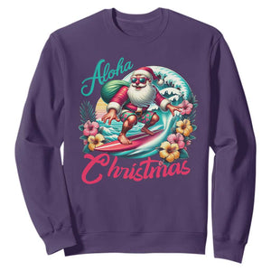 Christmas In Hawaii Sweatshirt Aloha Christmas Santa Surfing Hibiscus Flower TS11 Purple Print Your Wear