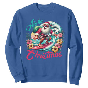 Christmas In Hawaii Sweatshirt Aloha Christmas Santa Surfing Hibiscus Flower TS11 Royal Blue Print Your Wear