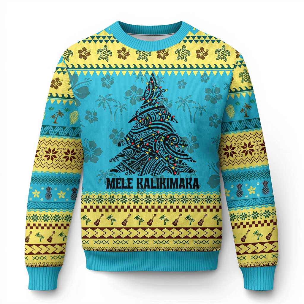 Xmas In Hawaii Ugly Christmas Sweater Mele Kalikimaka Christmas Tree Kakau Tattoo TS11 Hawaii Print Your Wear