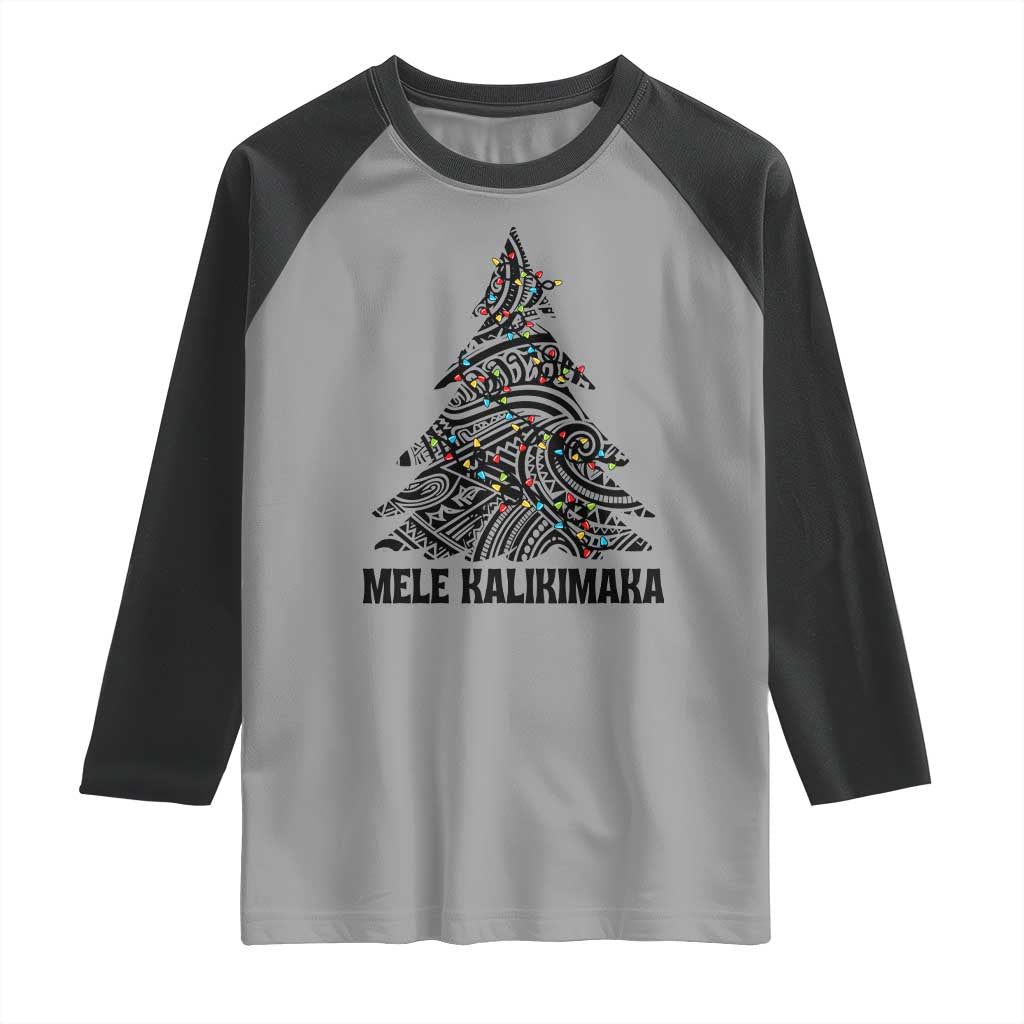 Christmas In Hawaii Raglan Shirt Mele Kalikimaka Christmas Tree Kakau Tattoo TS11 Sport Gray Black Print Your Wear