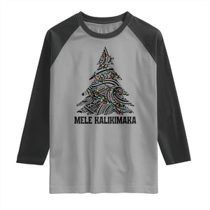 Christmas In Hawaii Raglan Shirt Mele Kalikimaka Christmas Tree Kakau Tattoo TS11 Sport Gray Black Print Your Wear