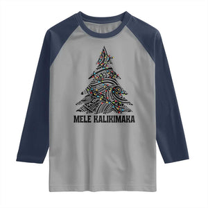 Christmas In Hawaii Raglan Shirt Mele Kalikimaka Christmas Tree Kakau Tattoo TS11 Sport Gray Navy Print Your Wear