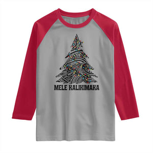 Christmas In Hawaii Raglan Shirt Mele Kalikimaka Christmas Tree Kakau Tattoo TS11 Sport Gray Red Print Your Wear