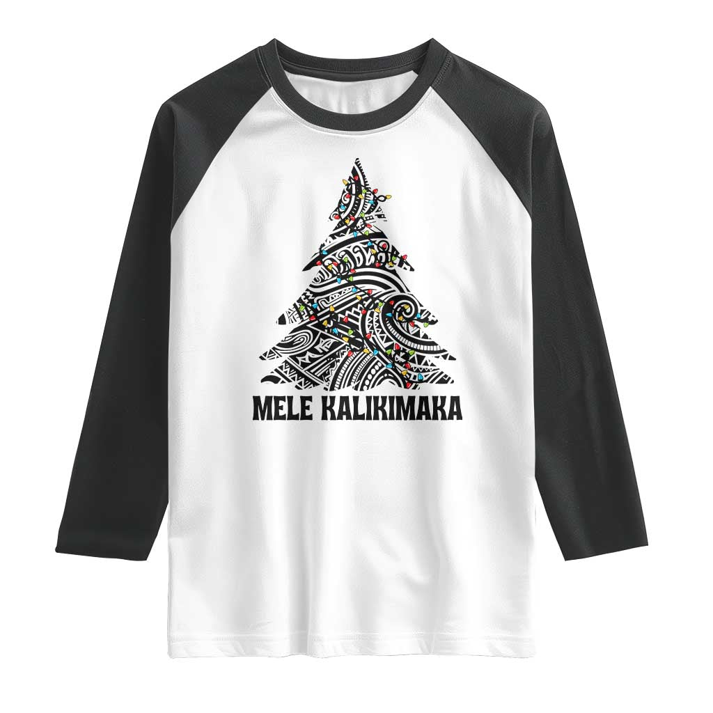 Christmas In Hawaii Raglan Shirt Mele Kalikimaka Christmas Tree Kakau Tattoo TS11 White Black Print Your Wear