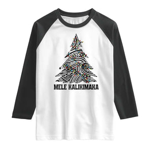 Christmas In Hawaii Raglan Shirt Mele Kalikimaka Christmas Tree Kakau Tattoo TS11 White Black Print Your Wear