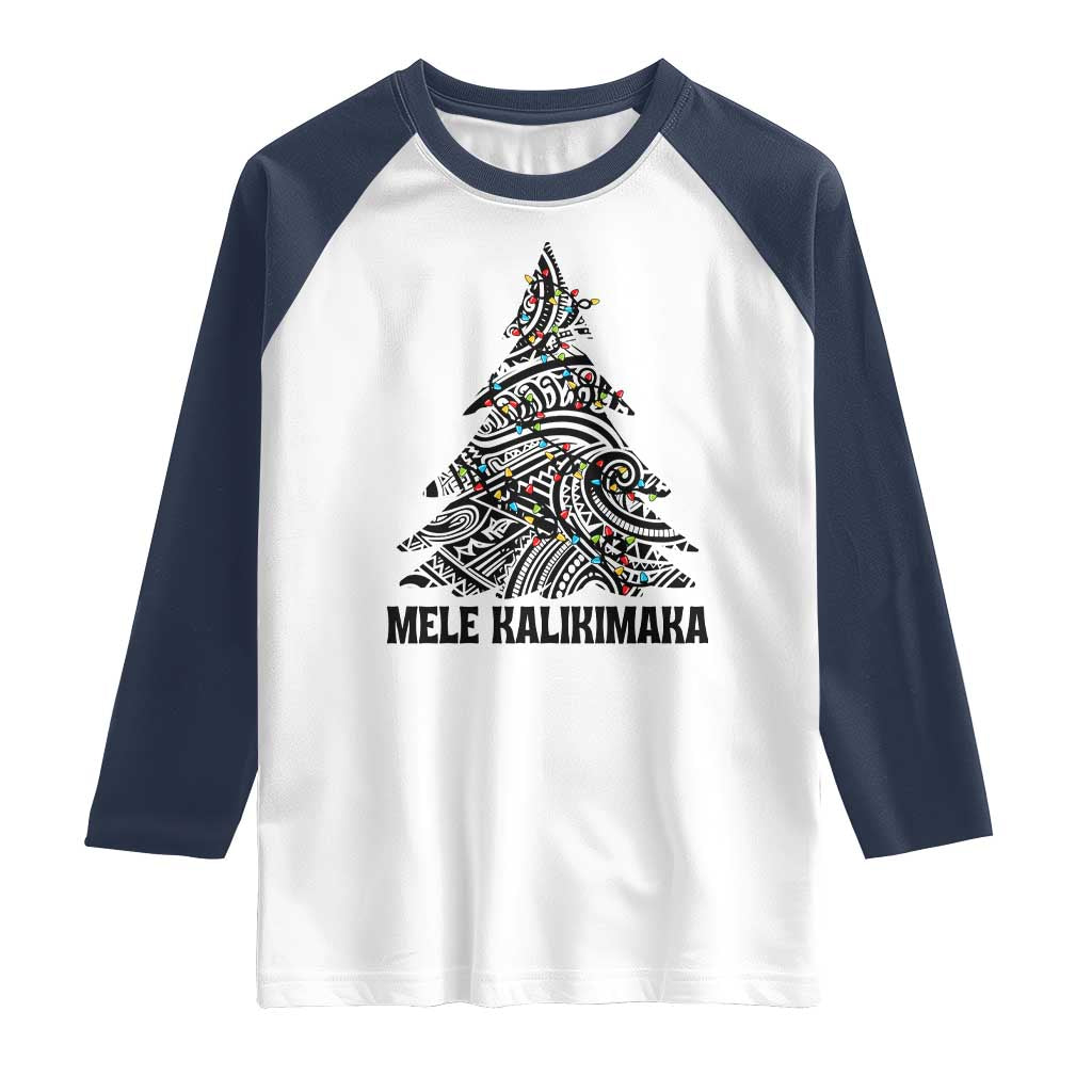 Christmas In Hawaii Raglan Shirt Mele Kalikimaka Christmas Tree Kakau Tattoo TS11 White Navy Print Your Wear
