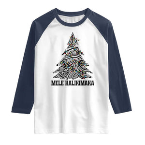 Christmas In Hawaii Raglan Shirt Mele Kalikimaka Christmas Tree Kakau Tattoo TS11 White Navy Print Your Wear