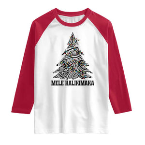 Christmas In Hawaii Raglan Shirt Mele Kalikimaka Christmas Tree Kakau Tattoo TS11 White Red Print Your Wear