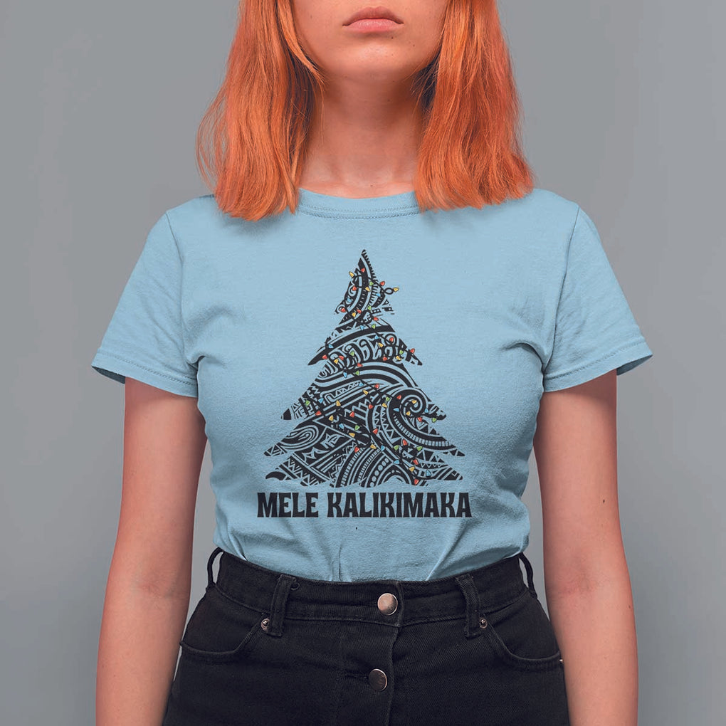 Christmas In Hawaii T Shirt For Women Mele Kalikimaka Christmas Tree Kakau Tattoo TS11 Light Blue Print Your Wear