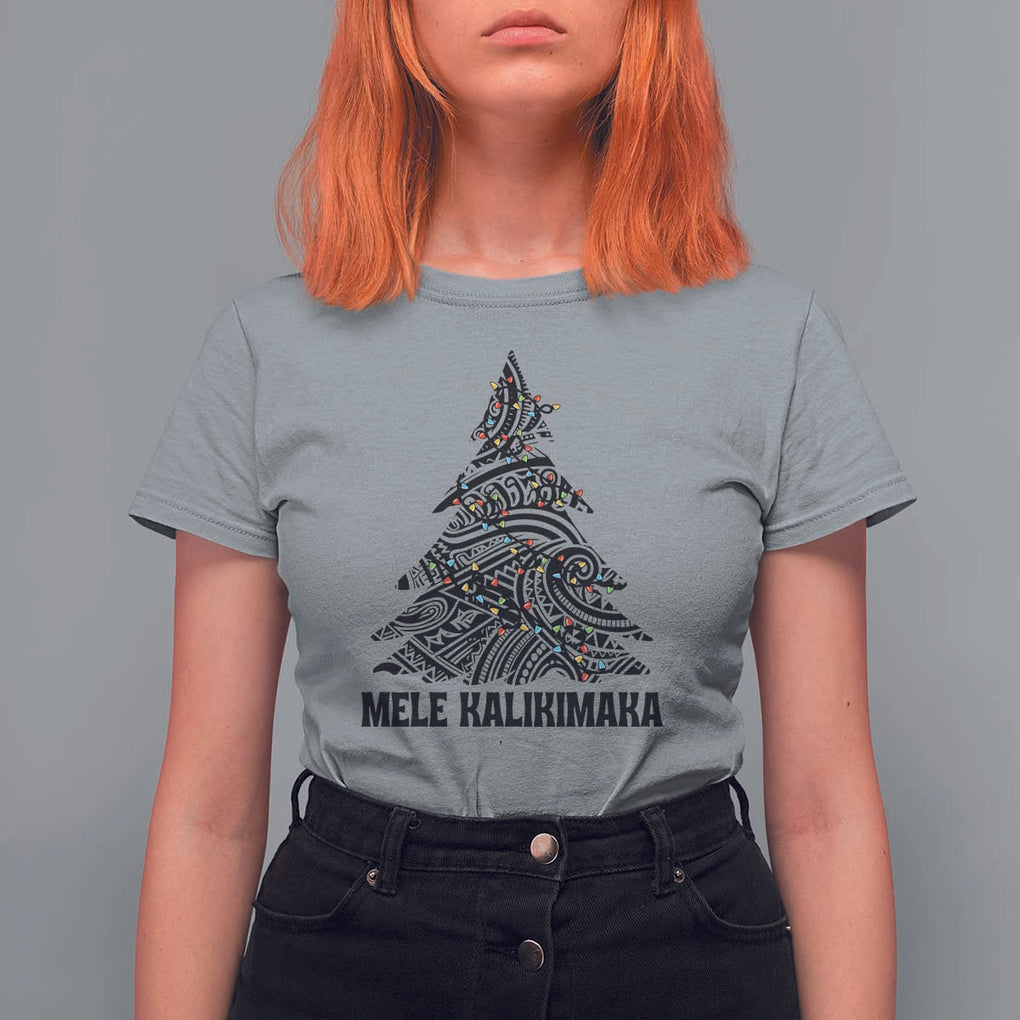 Christmas In Hawaii T Shirt For Women Mele Kalikimaka Christmas Tree Kakau Tattoo TS11 Sport Gray Print Your Wear