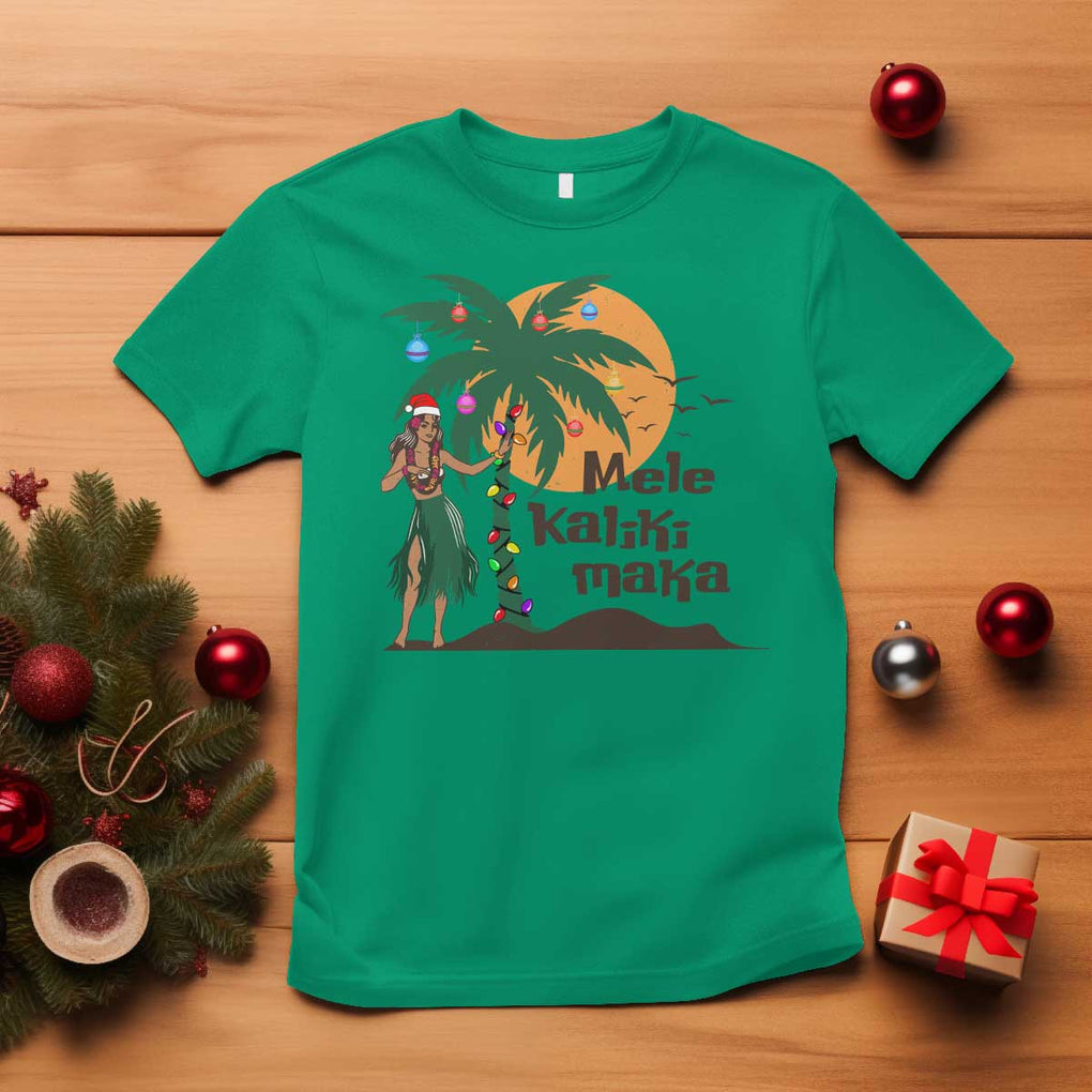 Christmas In Hawaii T Shirt Mele Kalikimaka Retro Hula Girls Santa Hat Xmas TS11 Irish Green Print Your Wear