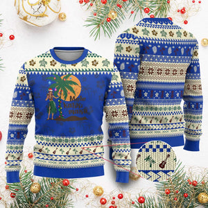 Xmas In Hawaii Ugly Christmas Sweater Mele Kalikimaka Retro Hula Girls Santa Hat TS11 Blue Print Your Wear