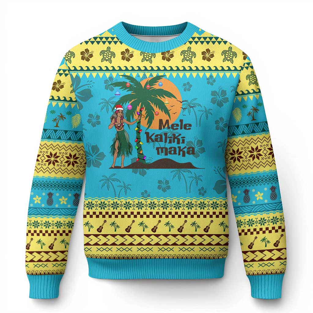 Xmas In Hawaii Ugly Christmas Sweater Mele Kalikimaka Retro Hula Girls Santa Hat TS11 Hawaii Print Your Wear