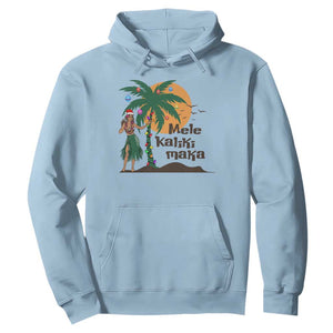 Christmas In Hawaii Hoodie Mele Kalikimaka Retro Hula Girls Santa Hat Xmas TS11 Light Blue Print Your Wear