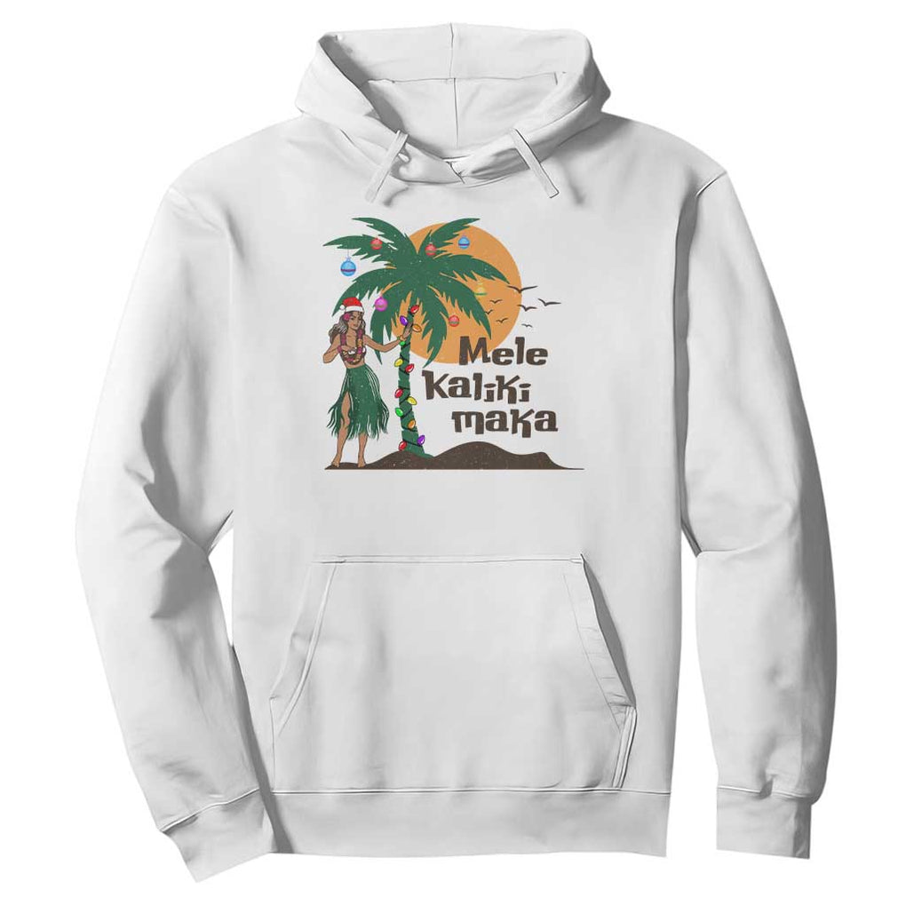 Christmas In Hawaii Hoodie Mele Kalikimaka Retro Hula Girls Santa Hat Xmas TS11 White Print Your Wear