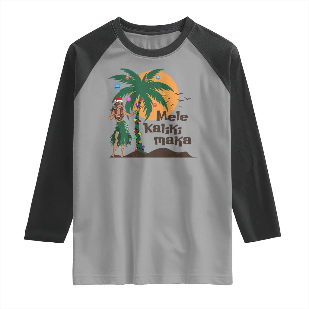 Christmas In Hawaii Raglan Shirt Mele Kalikimaka Retro Hula Girls Santa Hat Xmas TS11 Sport Gray Black Print Your Wear