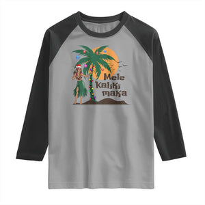 Christmas In Hawaii Raglan Shirt Mele Kalikimaka Retro Hula Girls Santa Hat Xmas TS11 Sport Gray Black Print Your Wear