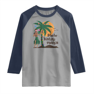 Christmas In Hawaii Raglan Shirt Mele Kalikimaka Retro Hula Girls Santa Hat Xmas TS11 Sport Gray Navy Print Your Wear