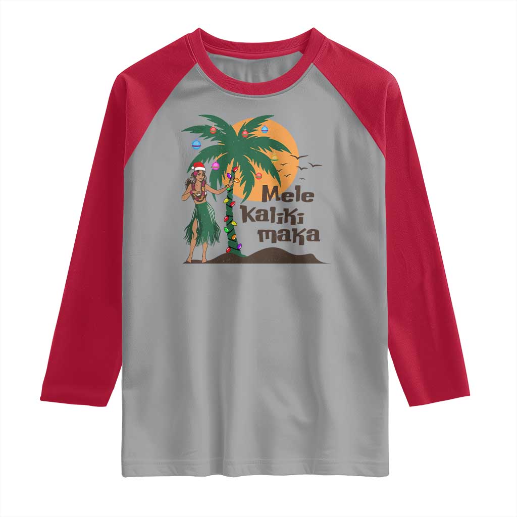 Christmas In Hawaii Raglan Shirt Mele Kalikimaka Retro Hula Girls Santa Hat Xmas TS11 Sport Gray Red Print Your Wear