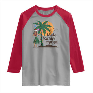 Christmas In Hawaii Raglan Shirt Mele Kalikimaka Retro Hula Girls Santa Hat Xmas TS11 Sport Gray Red Print Your Wear