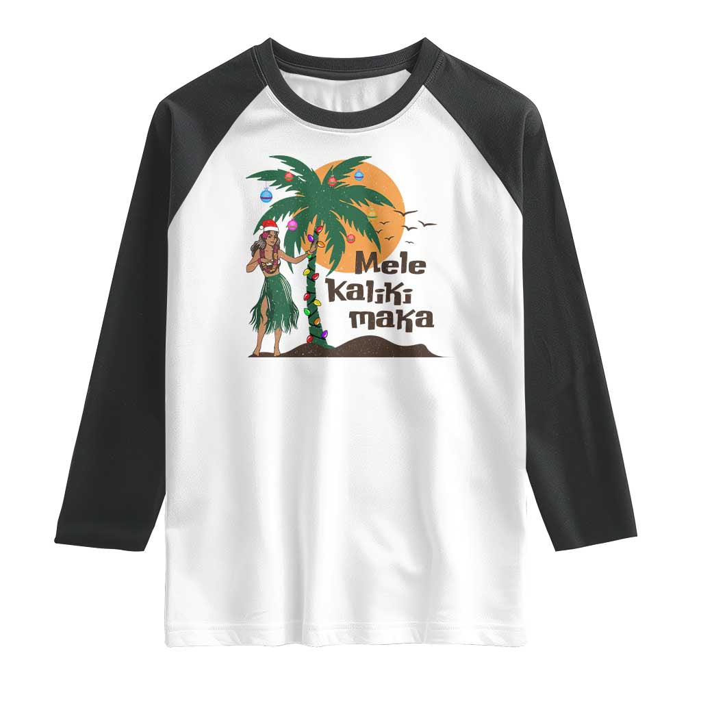Christmas In Hawaii Raglan Shirt Mele Kalikimaka Retro Hula Girls Santa Hat Xmas TS11 White Black Print Your Wear