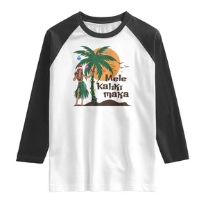 Christmas In Hawaii Raglan Shirt Mele Kalikimaka Retro Hula Girls Santa Hat Xmas TS11 White Black Print Your Wear